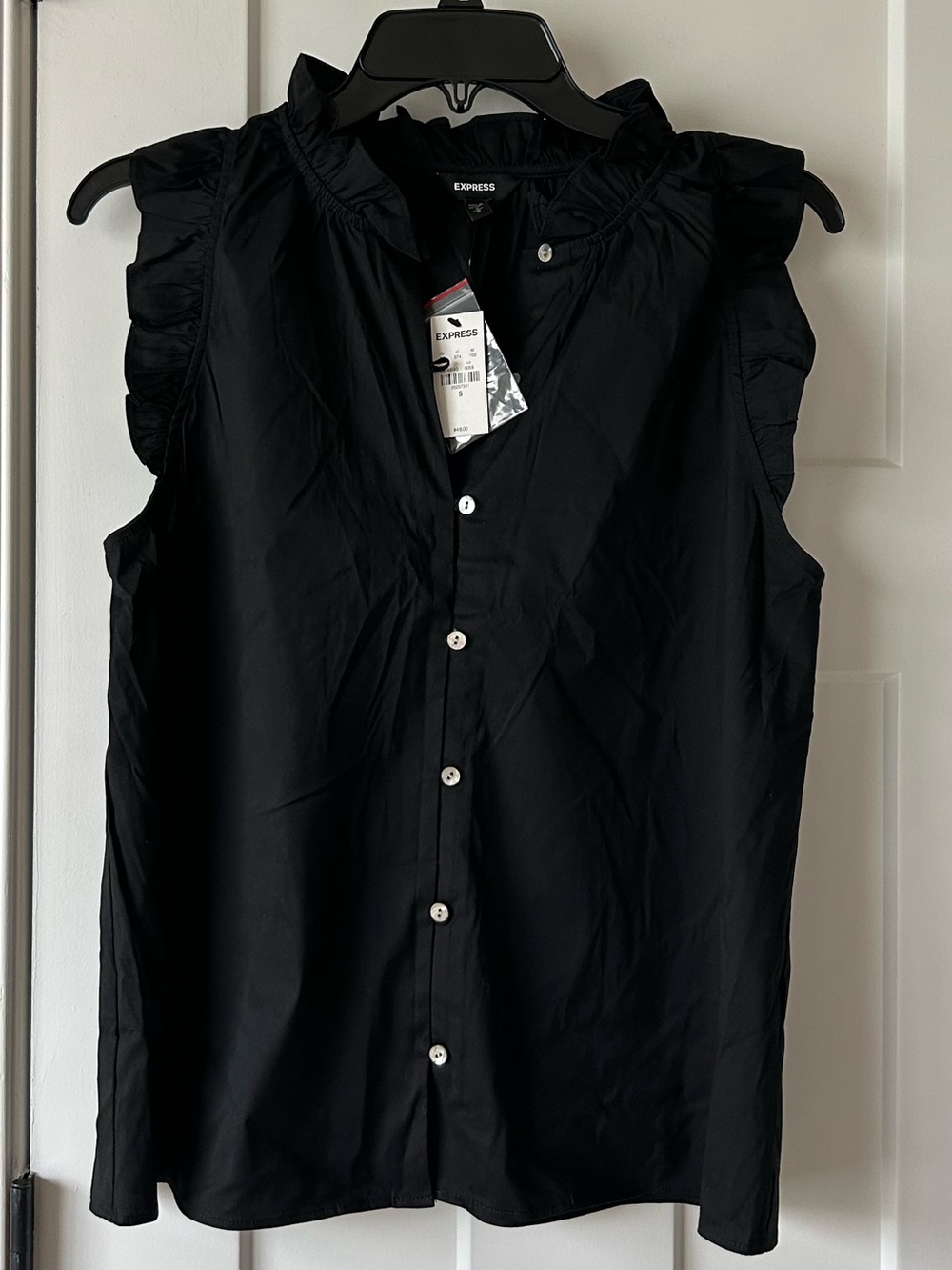 Express Black Ruffled Sleeve Button-Up Top - Picture 2 of 6